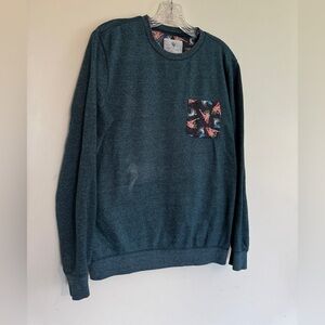 On the Byas Dark Teal Crewneck Sweater with Patterned Pocket